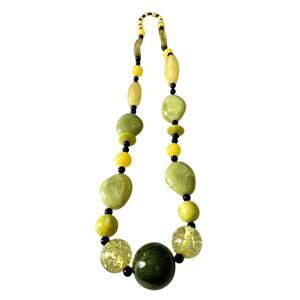 Statement Chunky Lime Green & Yellow Bead Necklace Vacation Tropical Maximalist